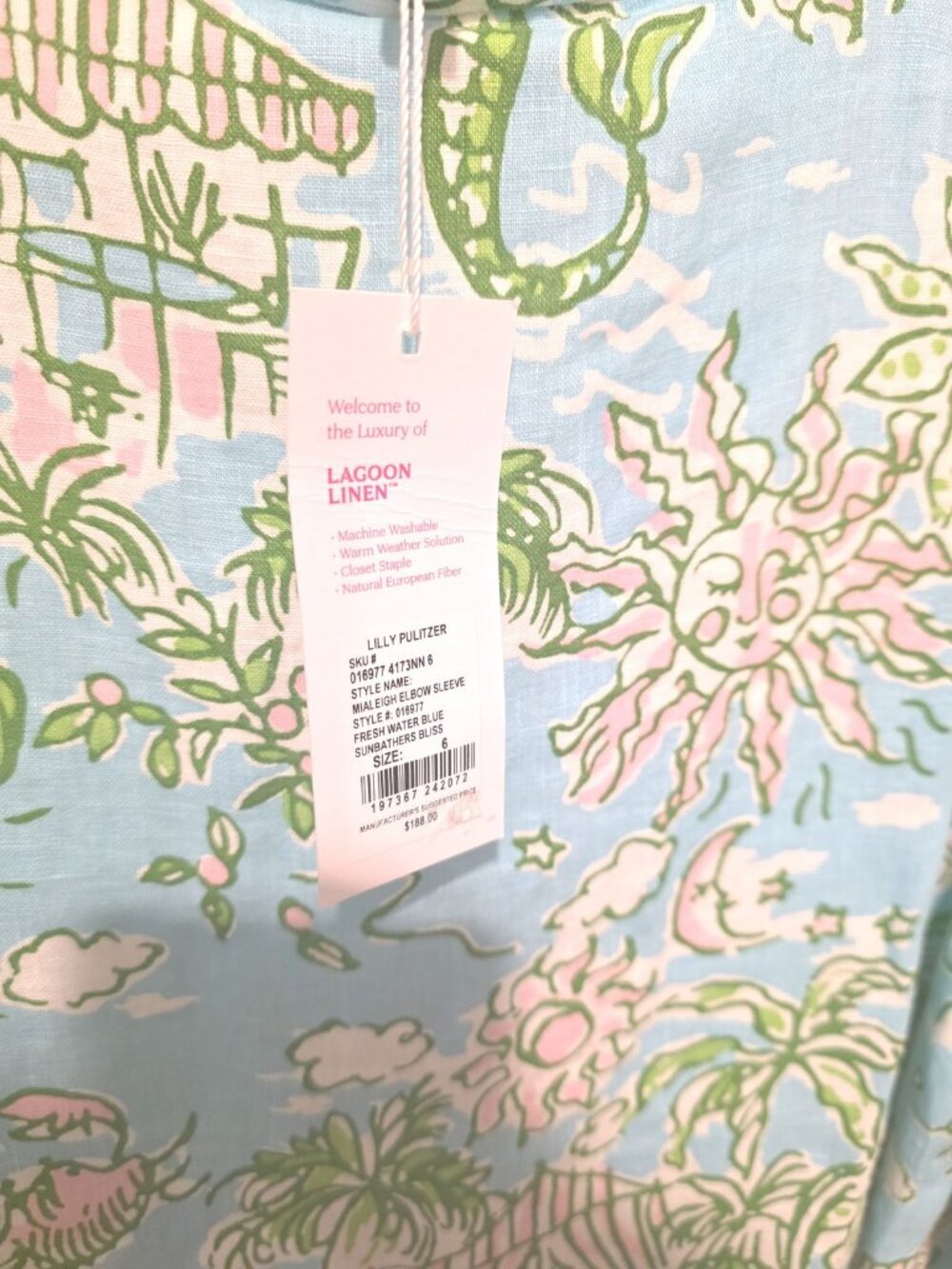 Lilly Pulitzer Womens Elbow Sleeve Dress 6 Sunbathers Paradise Blue Linen NWT - Picture 4 of 4